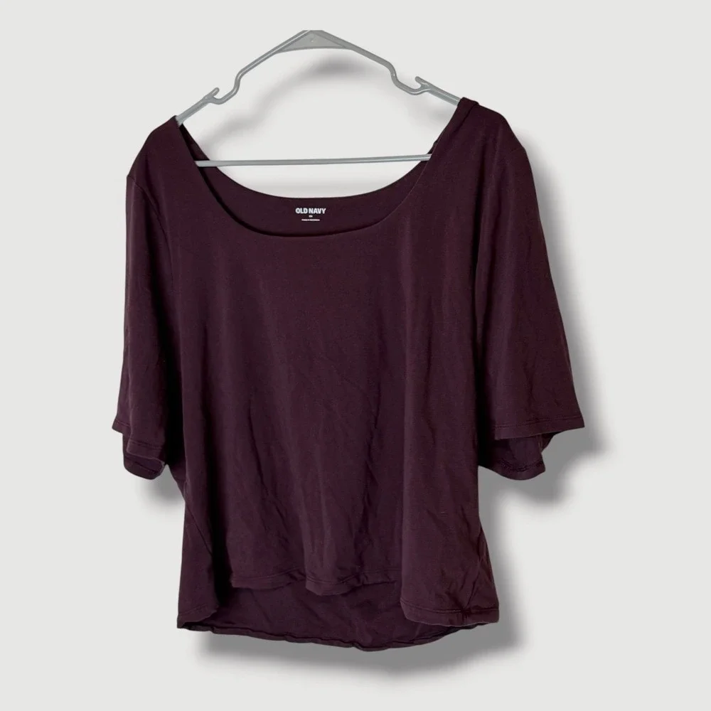 Old Navy Purple Eggplant Square Neck Cropped Tee Shirt Size 3X